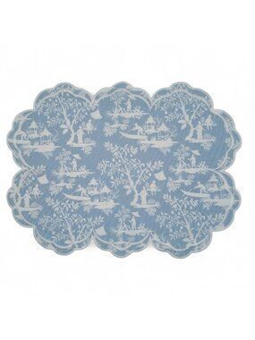 Mrs Alice Blue Pagoda Garden Placemats Scalloped White Border Set of 4 20x15